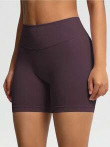 Pantalones cortos de yoga sin costuras de cintura alta para mujer - Levantamiento de glúteos elástico, adecuado para correr, fitness y actividades al aire libre| Apariencia de moda| Tela elástica de verano - Granada - Ver 6