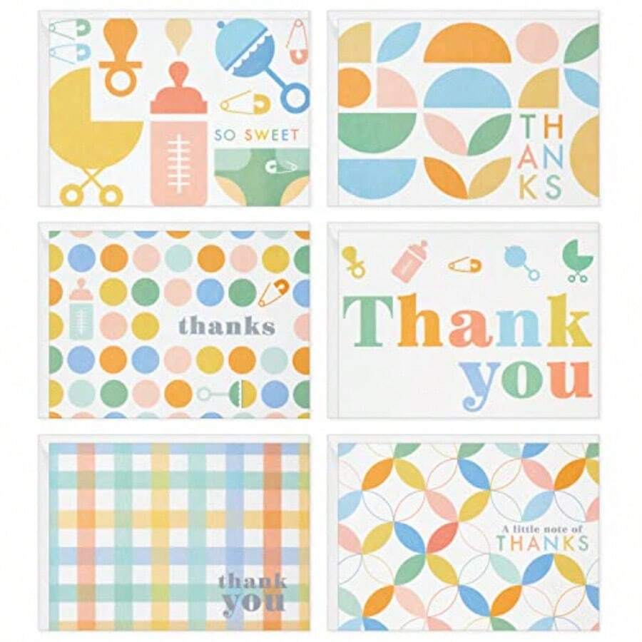 Hallmark Surtido de tarjetas de agradecimiento para bebé pastel retro 48 tarjetas con sobres - como en la imagen - Ver 1