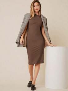 Vestido ajustado bajo con abertura - Marrón Mocha - Ver 7
