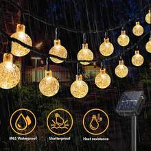 1 buc. Lumini LED cu energie solară, control cu 8 butoane, 10/20/50/100 LED cu bile de cristal, lumina suspendată cu zâne, în aer liber IP65 rezistent la apă, potrivit pentru curte, grădină, verandă, balcon, decorațiuni pentru petreceri, nuntă, Crăciun, Halloween, camping, sărbătoare - multicolor - Vizualizare 5