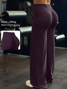 Estos pantalones anchos de yoga de unicolor son cómodos y estilizadores, adecuados para correr, hacer ejercicio y diversas actividades de yoga.Primavera - Morado - Ver 9