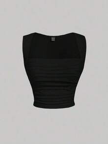 Set de 4 camisetas de tirantes con cuello de pico y pliegues en colores variados - Negro - Ver 6
