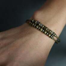 1 pieza [Textura artística retro] Brazalete de cobre puro hecho a mano con doble capa y retorcido, brazalete de puño abierto único, accesorio de diseño exclusivo - Marrón - Ver 4