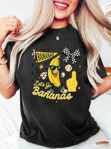 Graphic T-Shirts, Funny Banana Baseball T-Shirt, Sports Team Mascot T-Shirt, Banana Hip Hop T-Shirt, Funny Baseball T-Shirt, Baseball Gift, Baseball Lover - 黑色 - 查看 5