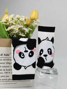 1 đôi tất vải họa tiết gấu trúc đen trắng, kiểu dáng dễ thương và thời trang, thiết kế mùa xuân mới. - Đen và trắng - Xem 8