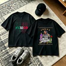 2-Piece Couple Matching Pattern T-Shirt, 100% Cotton, Loose Fit, Soft And Breathable, Casual Round Neck Short Sleeved Top Astronaut With Gold Chain And Flowers Versatile Patterns No Picky Combinations Coordinated Dating Casual Travel Simple And Cartoonish Printing Styles High Cost-Effectiveness - 黑色 - 查看 1
