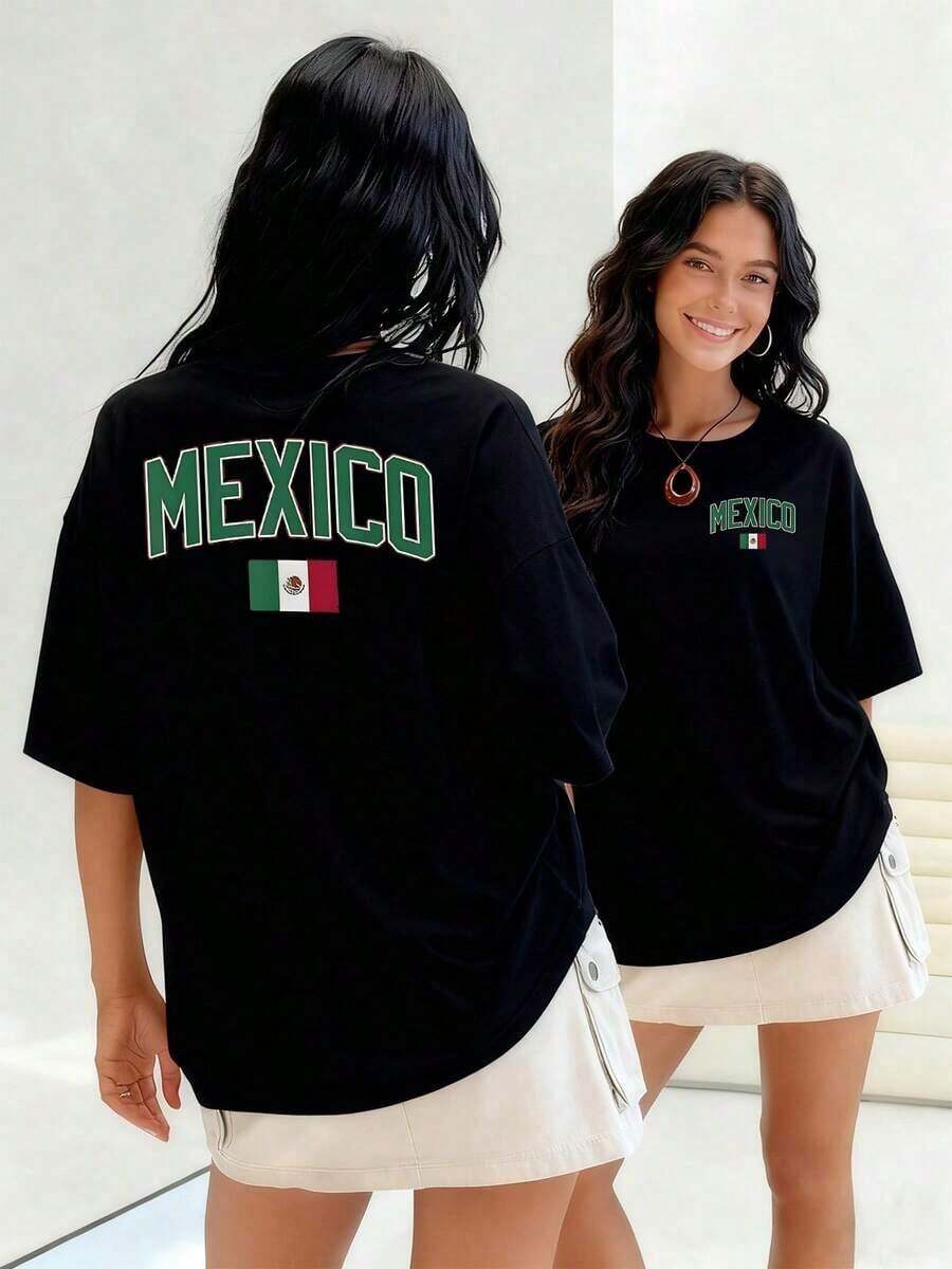 Bandera mexicana con águila real sobre nopal camiseta de mujer representa orgullo y herencia cultural ¡Luce tu pasión por México con esta prenda 100% algodón!Suitable for spring, summer and autumn - Negro - Ver 1