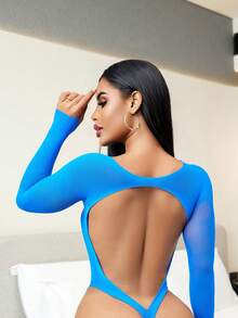 Sexy Lace Jumpsuit, Suitable For All Sizes, Suitable For Dance Performance And Daily Wear, Mesh Patchwork Design - Blue - View 4