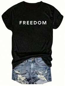 1 Piece Women's Loose-Fitting, Short-Sleeved T-Shirt With A Fun Text Print. Made From 100% Pure Cotton, It's Soft Against The Skin. A Simple Street-Style T-Shirt Perfect For Summer, Work, Or Casual Dates. - 3 - 查看 4