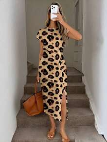 Vestido midi casual de mujer con estampado de lunares, cintura retorcida y abertura alta sin mangas; Vestido ajustado texturizado casual de mujer; Conjunto de fitness de mujer; Vestido de invitada de boda de mujer; Atuendo de oficina de mujer - Multicolor 8 - Ver 1
