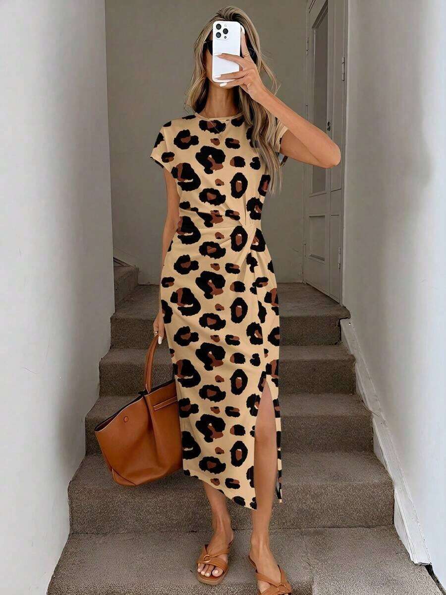Vestido midi casual de mujer con estampado de lunares, cintura retorcida y abertura alta sin mangas; Vestido ajustado texturizado casual de mujer; Conjunto de fitness de mujer; Vestido de invitada de boda de mujer; Atuendo de oficina de mujer - Multicolor 8 - Ver 1