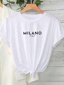 Camiseta de manga corta casual con estampado de cuello redondo para mujer , camiseta estampada de primavera/verano, top de mujer 100% algodón. - Blanco 2 - Ver 6