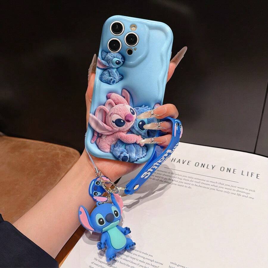 Disney Lilo And Stitch Phone Case : 3D Fluffy Pattern Border Protector Phone Soft Phone Case With A Free Cute Stitch Bracelet Chain Lanyard, Stitch, Lilo, Angel, For Apple 17 Promax 17 Pro 16 15 14 13 12 11 Pro Max XS Max X XR Soft Cover Summer Phone Case - trắng - Xem 1