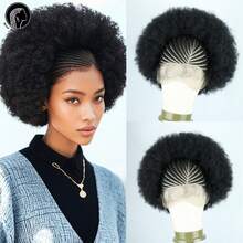Cornrow Afro Puff Wig 13"X6" HD Lace Front Wig With Baby Hair Braided Synthetic Lace Frontal Wigs For Women Natural Hairstyle For Daily Party Parties, Etc - Black - View 7