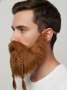 Reddish-Brown Double Braided Beard, Vintage Fantasy Style Suitable For Viking/Dwarf/Pirate Characters, Low-Cost Styling Highlight Accessory, Also For Cosplaying Barbarian/ Characters In Games,Party - Multicolor - View 3