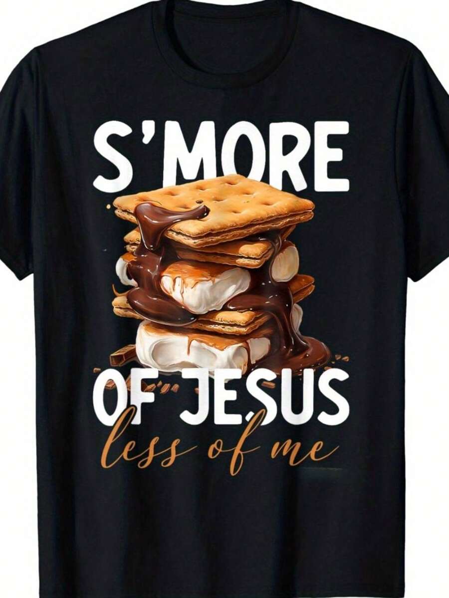 Funny Christian Graphic T-Shirt For Men And Women - "More Less Me" Slogan With Sandwich Design And Bible Verse - Soft, Breathable, Casual Crew Neck T-Shirt - Faith-Based Clothing For Church Events, Casual Outfit - Funny Religious Gift Idea (Matthew 16:2) - 黑色 - 查看 1