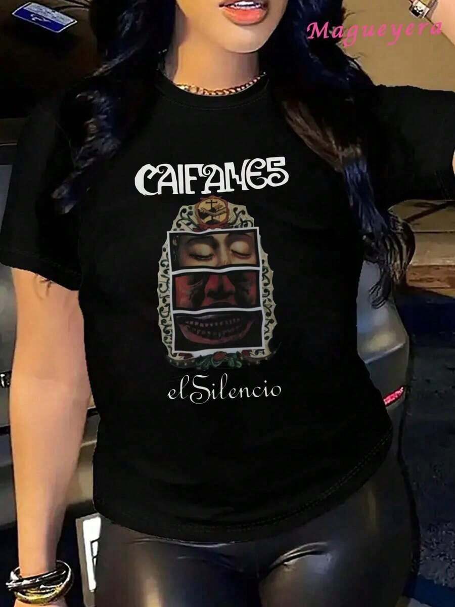 Camiseta estampada Caifanes estilo retro con diseño único para mujeres casuales y modernas en color negro disponible en varias tallas moda urbana popular - Negro - Ver 1