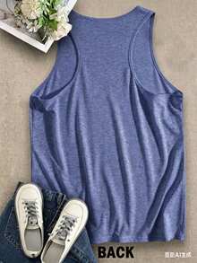 Heart Pattern Summer Casual Tank Top Graphic Tees Women Tops Blue Summer Sleeveless Vest - 藏蓝色 - 查看 10