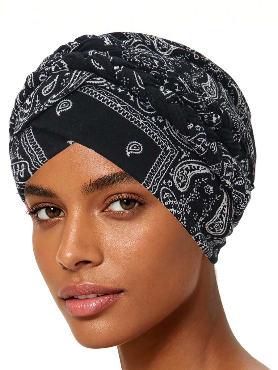 1 chiếc mũ turban tết đôi họa tiết da báo mới, khăn trùm đầu co giãn dành cho nữ. - in ấn - Xem 1