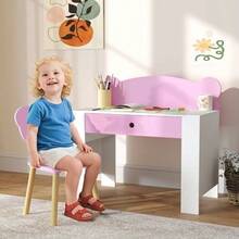 Children's Desk Set With Tabletop And Drawer, Bear-Shaped Desk And Chair, School Desk, Children's Desk, Desk For Boys And Girls, Pink - Pink - View 2