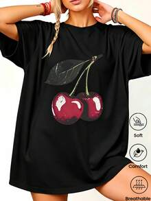 180 g Hecho en México, Moda Primavera/Verano 2026 Camiseta de manga corta, Estampado de dibujos animados, Estilo para parejas, Ropa interior/exterior, Cuello redondo informal para la oficina, Top unisex de una pieza - Negro - Ver 1