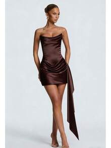 2026 In-Stock Cross-Border TK Independent Station Solid Color Bodycon Fishbone Short Dress Strapless Sexy Dress Women's Pleated DressBreathable - Black - View 6