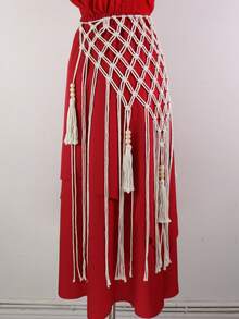 1 chiếc thắt lưng eo tua rua Macrame thủ công phong cách Bohemian - dây xích eo, thắt lưng tua rua lưới cổ điển cho váy maxi/đi biển nghỉ dưỡng - Dây thắt lưng - Xem 5