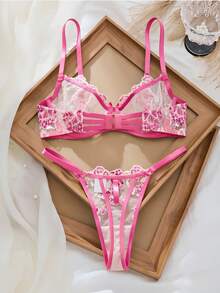 Halloween Style Sexy Transparent Floral Lace Lingerie Set For Women, Exquisitely Designed With Soft And Skin-Friendly Fabric, Available In 8 Vibrant Colors To Choose From. - Màu Hồng Tươi - Xem 3