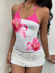 Este top deportivo sin espalda con estampado contrastante para mujer es perfecto para viajes a la isla, salidas a la playa, vacaciones, uso diario, festivales de música, fiestas y otras ocasiones. - Multicolor 6 - Ver 5