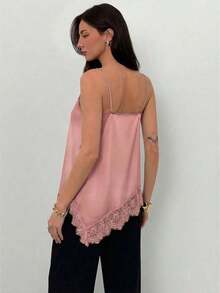Top de tirantes de mujer con encaje y bajo asimétrico - Rosa vieja - Ver 7