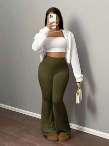 Pantalones de Yoga Ajustados y Elásticos de Cintura Alta para Mujer, Pantalones Deportivos Acampanados para Mujer - Verde militar - Ver 3