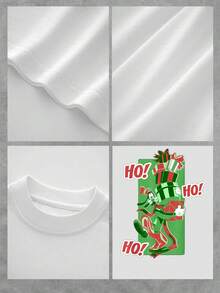 Cheerful Christmas Graphic With A Fun Character Stacking Red And Green Gifts While Expressing Festive Enthusiasm. Ho Ho Ho! Comfortable And Soft Women's T-Shirt, Ideal For Parties And Casual Wear. - 白色 - 查看 4