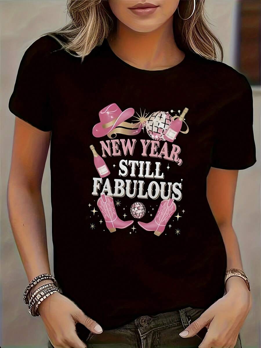 Camiseta moderna de estilo americano con estampado de letras en inglés QPTT - Negro - Ver 1