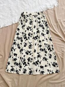 Falda casual con abertura de estilo floral diminuto para vacaciones de mujer - Multicolor - Ver 2