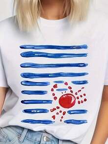 Versatile Crab Walking Top, Suitable For Streetwear, Stylish Everyday Outings, And More. This Y2K/Oversized Crew Neck Crop Top Is Perfect For Camping, Concerts, Hip-Hop, Rock, And Rap Events. | Versatile Printed T-Shirt For Women, Suitable For Spring/Summer, Machine Washable, 95% Polyester, 5% Spandex, Knit Fabric, Regular Length, Everyday Wear For Men And Women, Women's Tops, Women's Vacation Wear. - 白色 - 查看 7