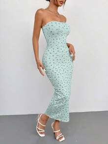 Vestido de tirantes ajustado con estampado floral ditsy en rosa de verano - verde menta - Ver 5