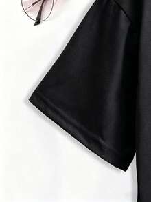 Playera de Mujer con Estampado de Gatos Lindos Kawaii y Letras Meow Manga Corta Cuello Redondo Camiseta Casual Estilo Coreano Top Juvenil de Moda - Negro - Ver 4