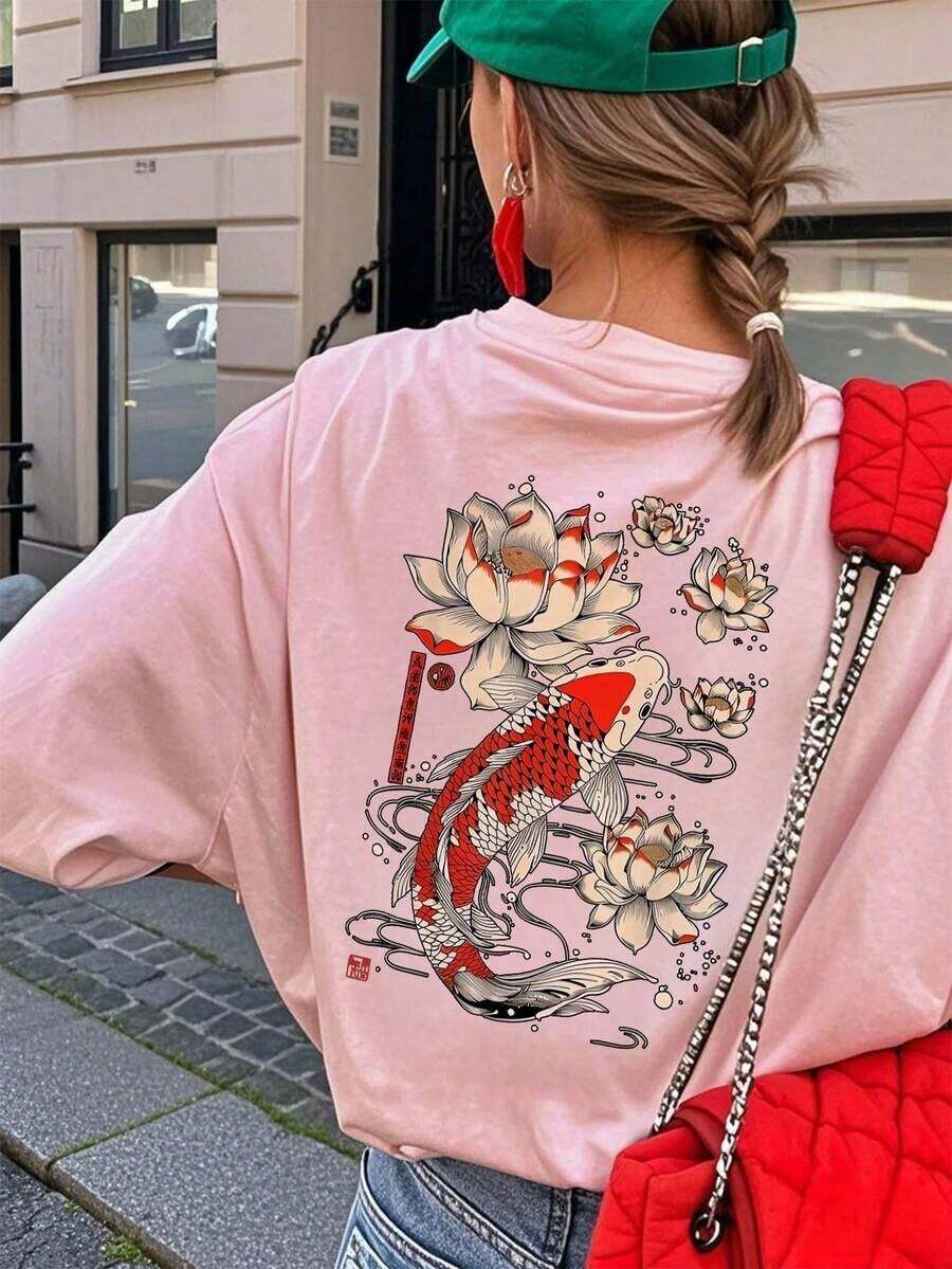 Women's Summer T-Shirt With Letter Print, Round Neck And Short Sleeves, Casual Style, Loose And Versatile For Vacation, Summer Fashion For Daily And Festive Wear, Black - 粉色 - 查看 1