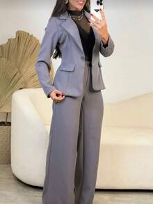 Tailored Blazer And Belt Set For The Office. - Xám - Xem 2