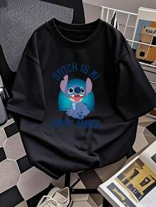 The Image Shows A Friendly Blue Character Smiling Broadly, Reflecting Energy, Fun, And Tenderness With A Cheerful Style That Conveys Positivity And Confidence. A Comfortable And Casual Women's T-Shirt For Everyday Wear. - 黑色 - 查看 2