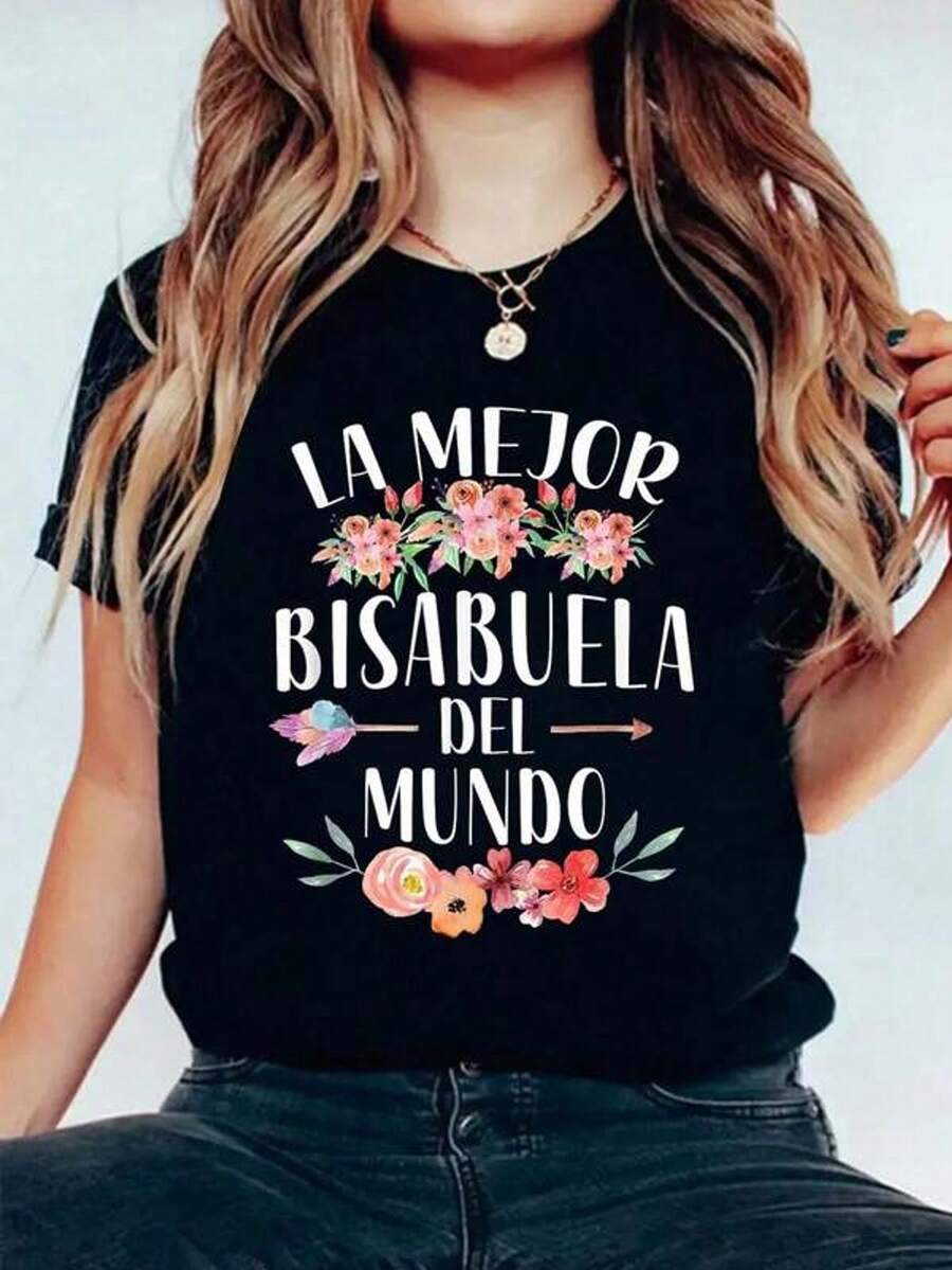 La mejor bisabuela del mundo, camiseta gráfica de manga corta con cuello redondo para mujer, estilo casual.