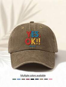 1pc Washed Baseball Cap With "YES OK !!" Letter Print Pattern, Retro American Style Minimalist Casual Versatile Fashionable, High-Quality Decorative Accessory Suitable For Outdoor Activities, Unisex - Washed Cap - View 18