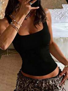 Women's Y2K Sexy Solid Color Cami Top, Versatile For Commuting In Summer Casual Black - Black - View 3