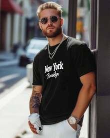 Camiseta de Hombre con Estampado Gráfico de Nueva York y Brooklyn, Camisetas de Algodón de Manga Corta, Estilo Casual DT6E - Blanco - Ver 2