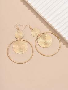 1 Pair Elegant Personalized Round Disc Circle Dangle Earrings, European And American High-End Banquet Style, Suitable For Banquets And Parties - Yellow Gold - View 4