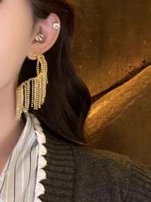 1 Đôi bông tai dây xích kim loại xoắn bất đối xứng, kiểu dáng Châu Âu và Mỹ, cá tính, ngọt ngào, thanh lịch, phóng khoáng dành cho phụ nữ và bé gái, quà tặng du lịch, đám cưới, tiệc tùng, sinh nhật, Giáng sinh 2026. - Vàng - Xem 4