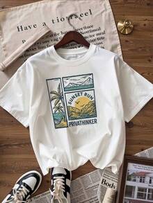 Camiseta de Manga Corta con Estilo Retro y Veraniego,Camiseta de manga corta de moda para primavera y verano de 2026, hecha en México, 180 gramos. Estampado de dibujos animados, modelo de pareja, apta para uso interior o exterior. Cuello redondo, unisex, ideal para oficina y ocio. Paquete de una pieza. - WH-P631577SLNDXZGY452 - Ver 2