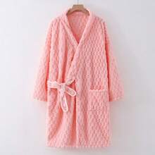 Áo choàng tắm dày dặn, thấm hút tốt, unisex, đồ ngủ đôi mùa thu/đông, áo choàng nhanh khô, họa tiết mây, thắt eo. - Màu tím - Xem 4
