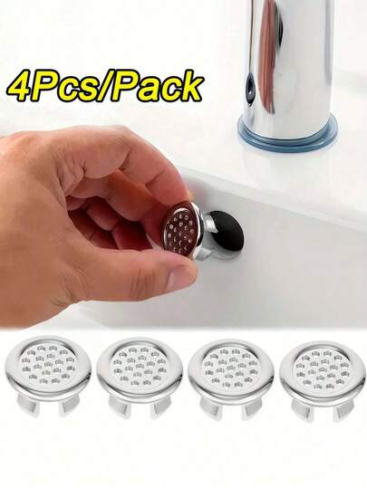 1/4pcs Plastic Sink Overflow Cover, Bathtub Drain Cover, Fits 22-24mm Round Sink Overflow Ring, Ceramic Sink Basin Overflow Drain Plug Accessory, White Decorative Bathroom Home Decor, Kitchen Supplies, Bathroom Tools, Bathroom Decor, Home Decor