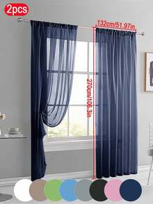 2pcs Lightweight Sheer Lace Curtains, Transparent Fine Weave, Rod Pocket Design, Suitable For Kitchen, Living Room, Bedroom, 40gsm - Multicolor - View 93